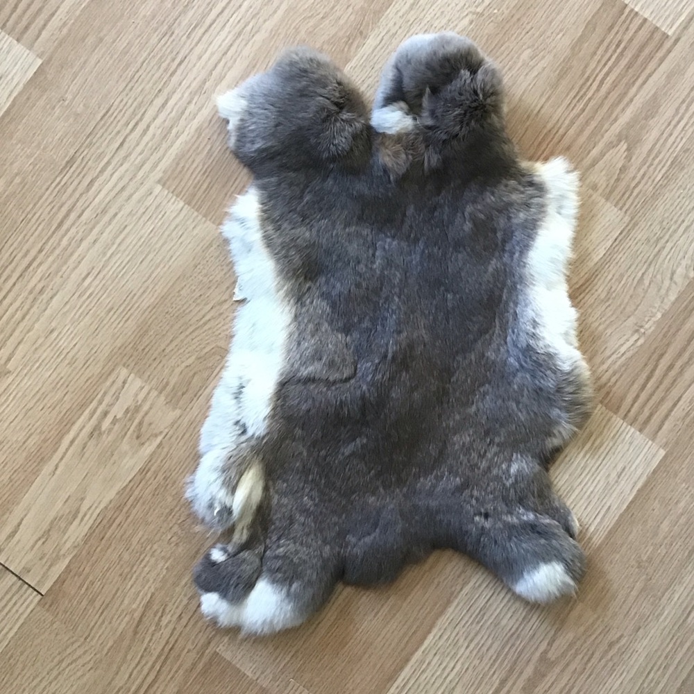 #0140 Dark Gray White Rabbit Fur Pelt Craft Supply